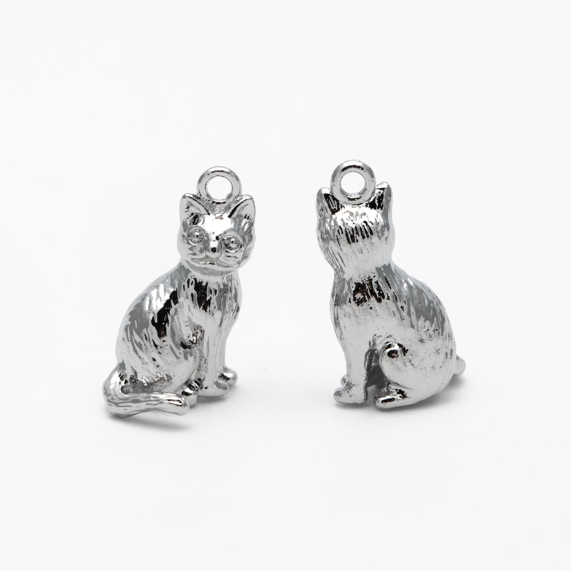 10pcs Shiny Gold/ Silver 3D Cat Charm, 15x8.5mm, Cat Pendant(GB-1685)